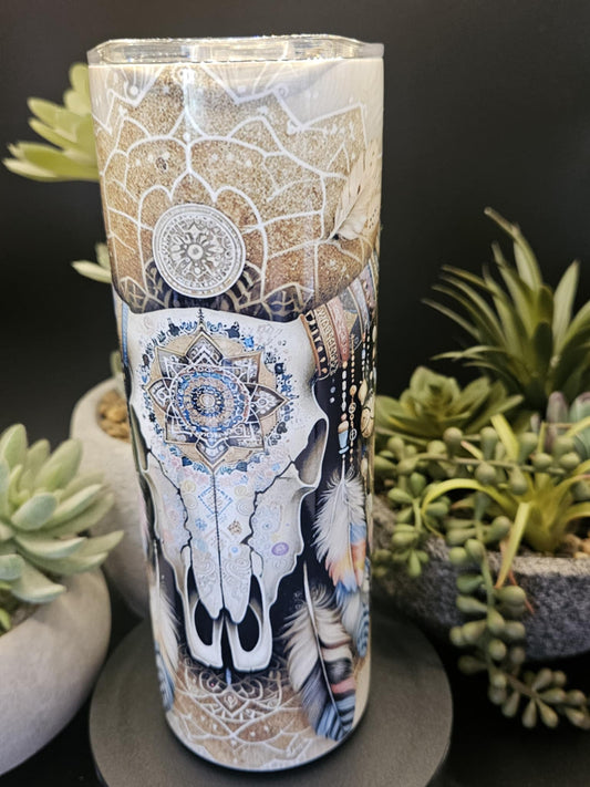 Boho Cow Head 20oz Drink Tumbler