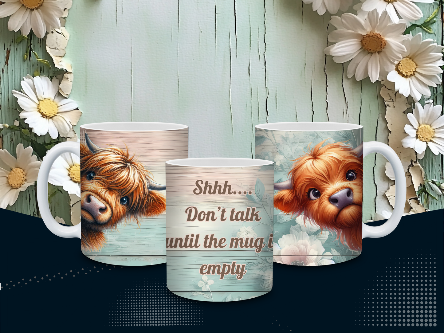 11oz Mug – Highland Cow “Shhh… Don’t Talk Until the Mug Is Empty