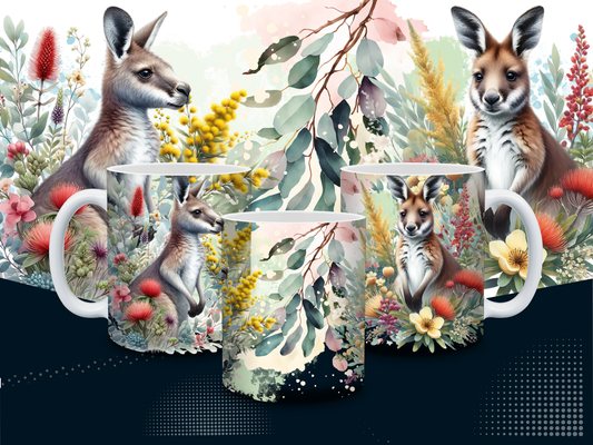 Beautiful Kangaroos & Native Plants Mug – 11oz