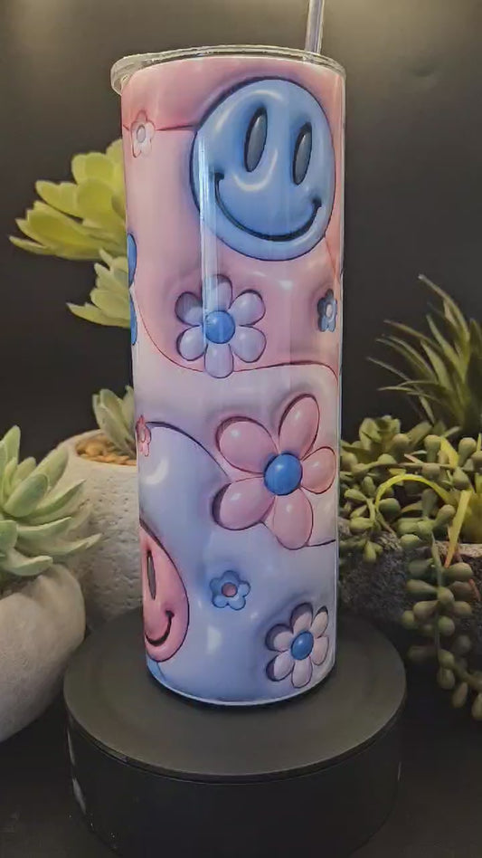 3D Puff Smiley Faces 20oz Drink Tumbler