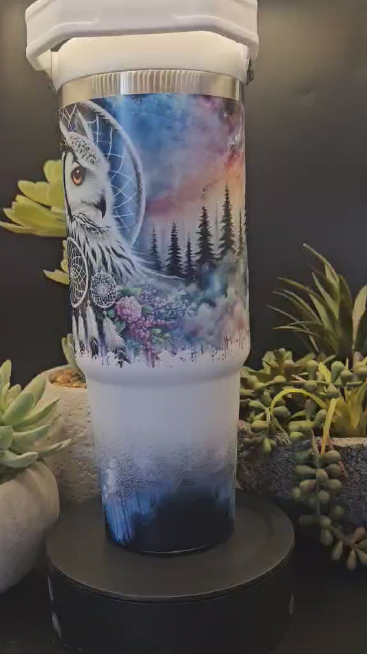 Majestic Owl 30oz Tumbler – Blue Edition